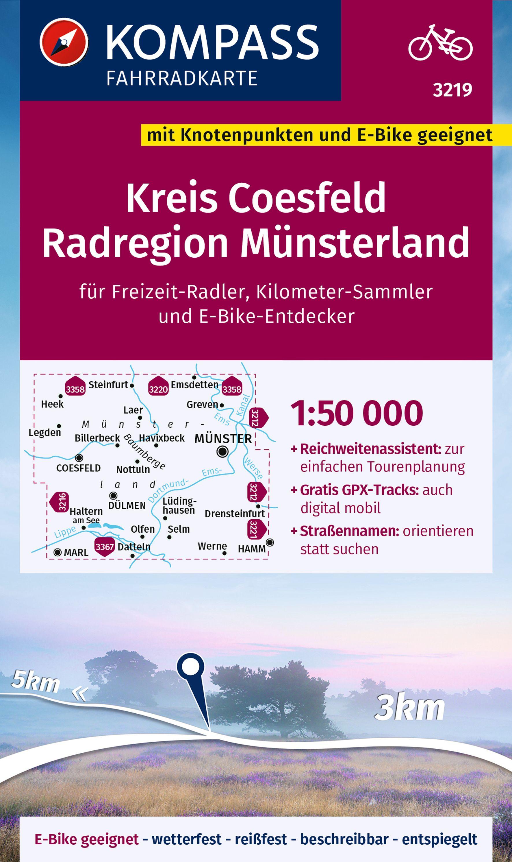 KOMPASS Fahrradkarte 3219 Kreis Coesfeld - Radregion Münsterland mit Knotenpunkten 1:50.000