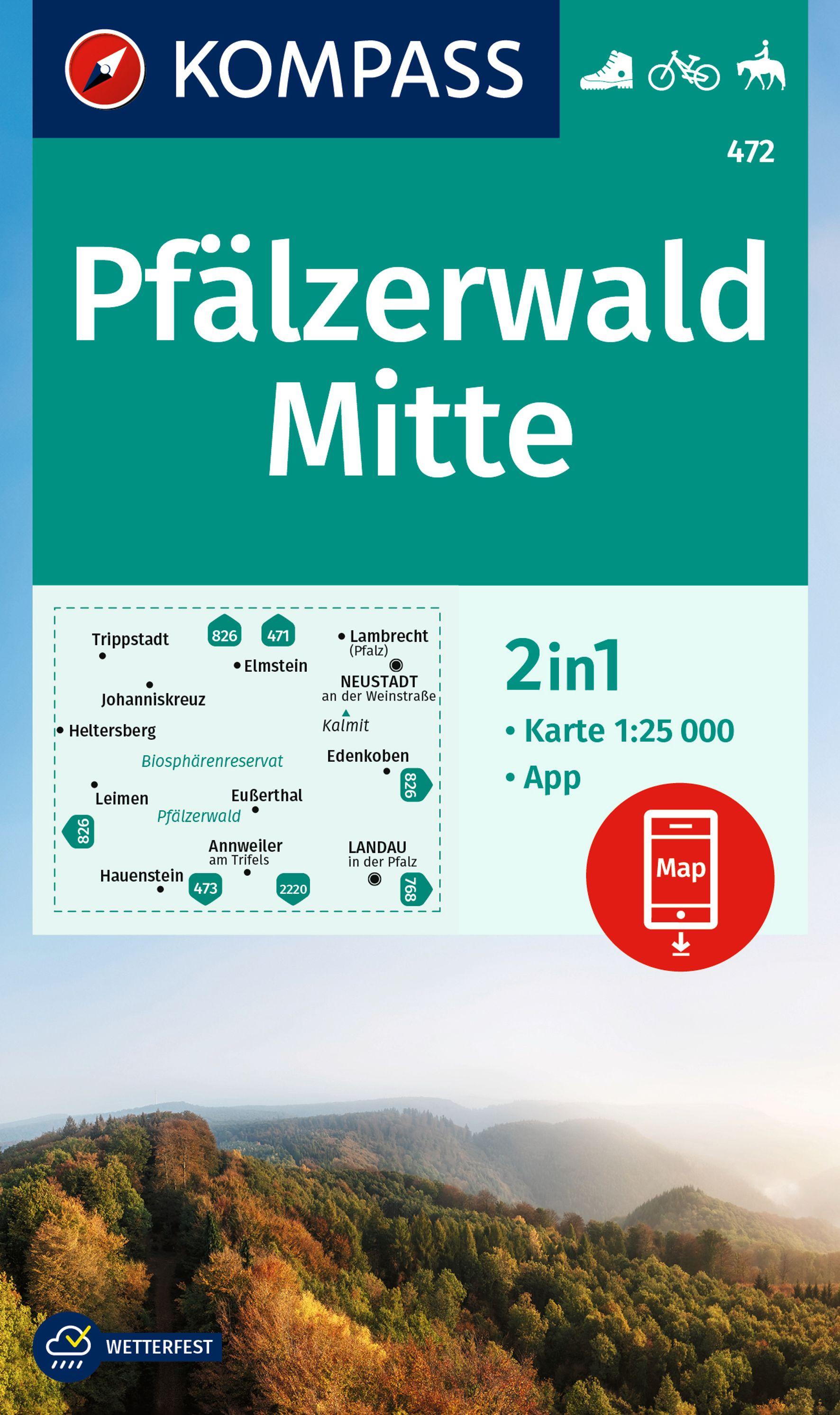 KOMPASS Wanderkarte 472 Pfälzerwald Mitte 1:25.000