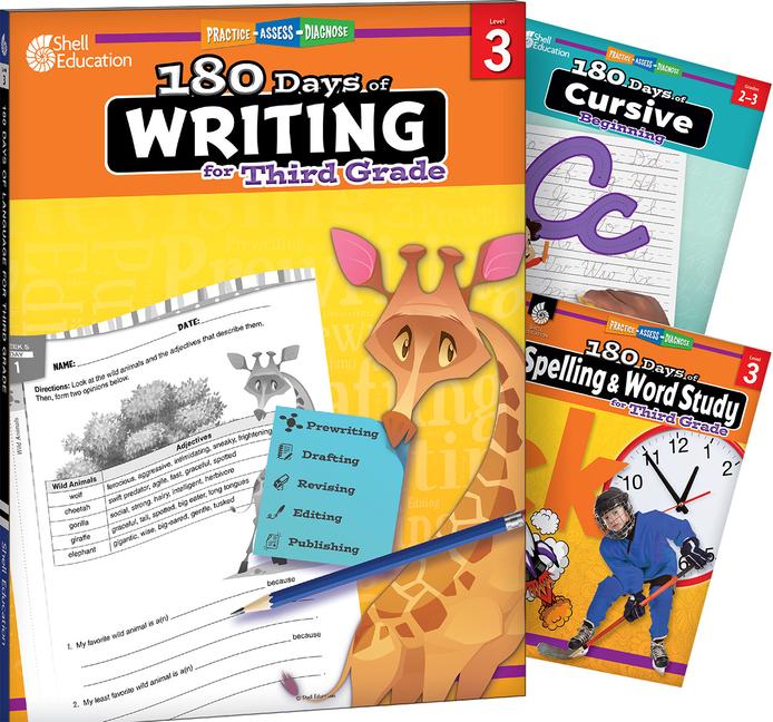 180 Days(tm) Writing, Spelling, & Cursive Grade 3: 3-Book Set