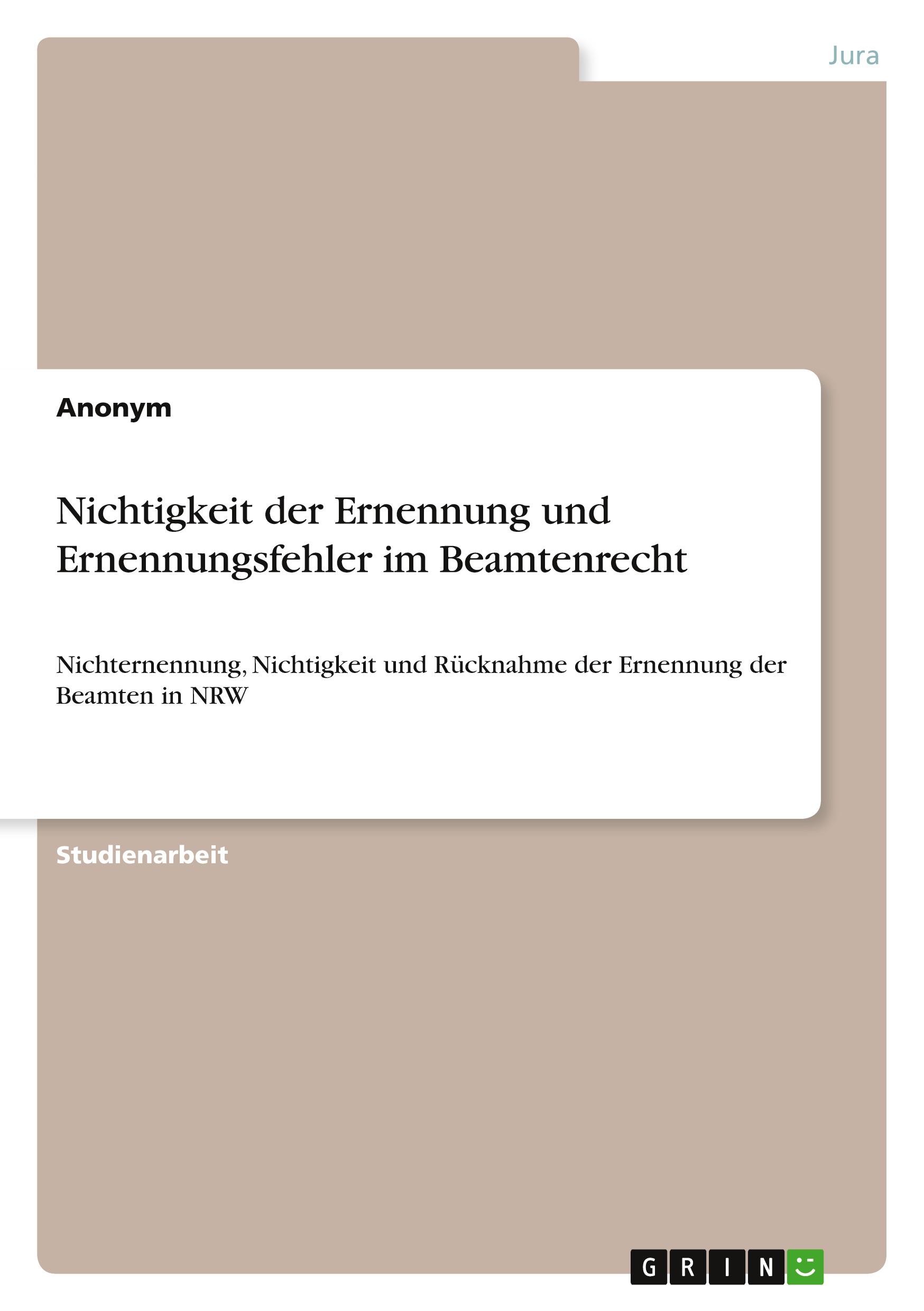 Nichtigkeit der Ernennung und Ernennungsfehler im Beamtenrecht