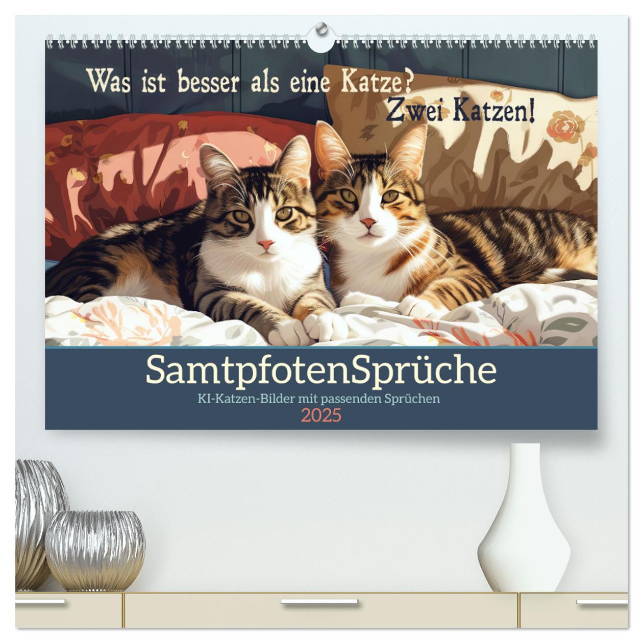 Samtpfotensprüche (hochwertiger Premium Wandkalender 2025 DIN A2 quer), Kunstdruck in Hochglanz