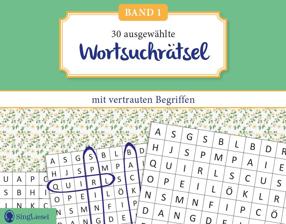 Wortsuchrätsel für Senioren mit vertrauten Begriffen. Rätselspaß, Beschäftigung und Gedächtnistraining für Senioren. Auch mit Demenz. Großdruck