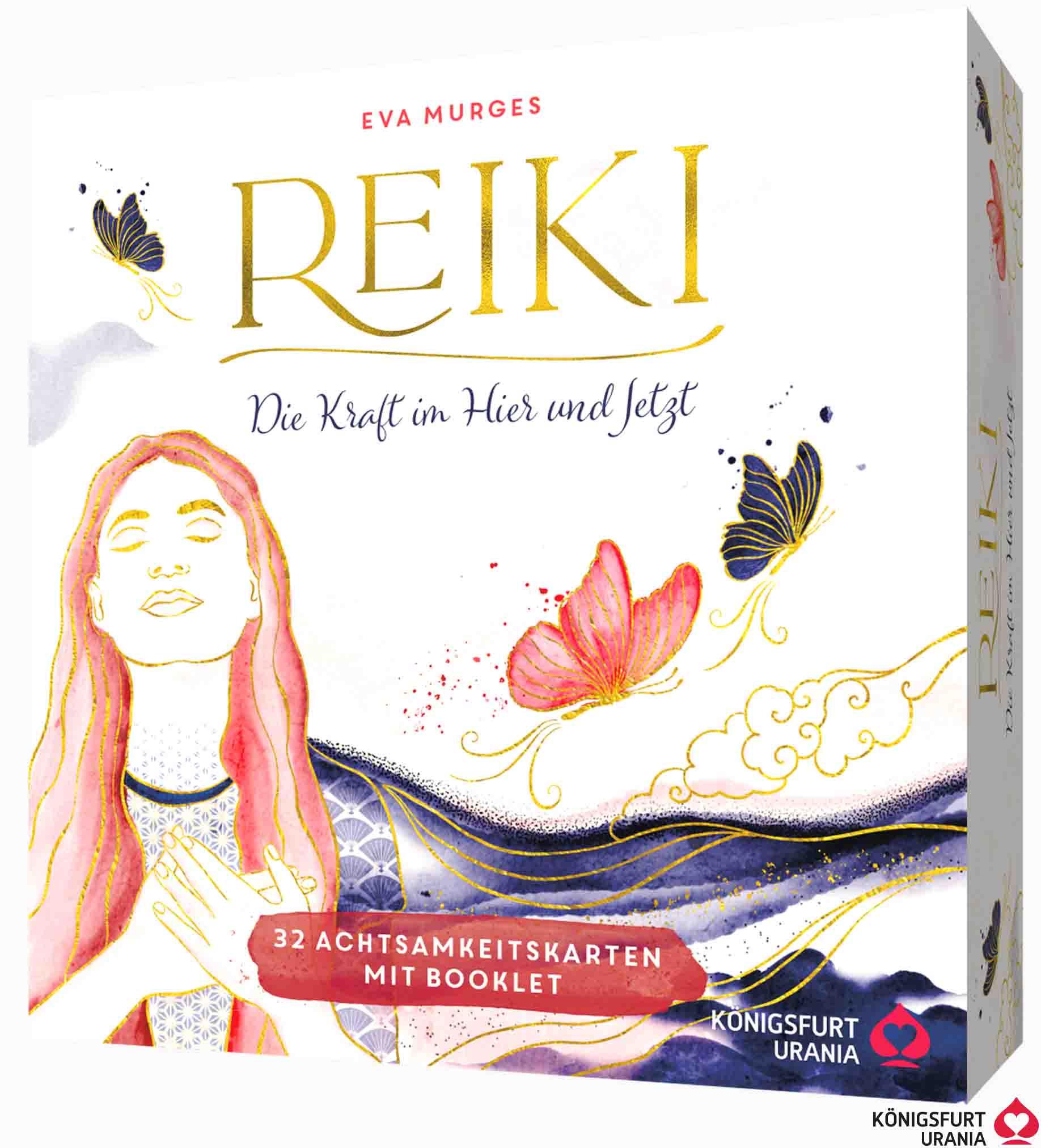 Reiki - Die Kraft im Hier und Jetzt: 32 Achtsamkeitskarten mit Goldfolie und Goldschnitt, Stülpdeckelschachtel mit Goldprägung und 144-seitiges Buch