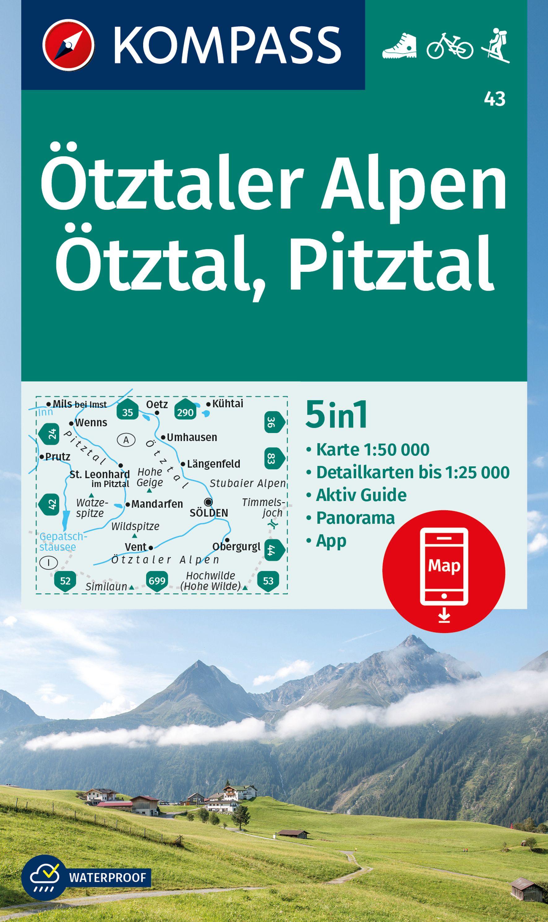 KOMPASS Wanderkarte 43 Ötztaler Alpen, Ötztal, Pitztal 1:50.000