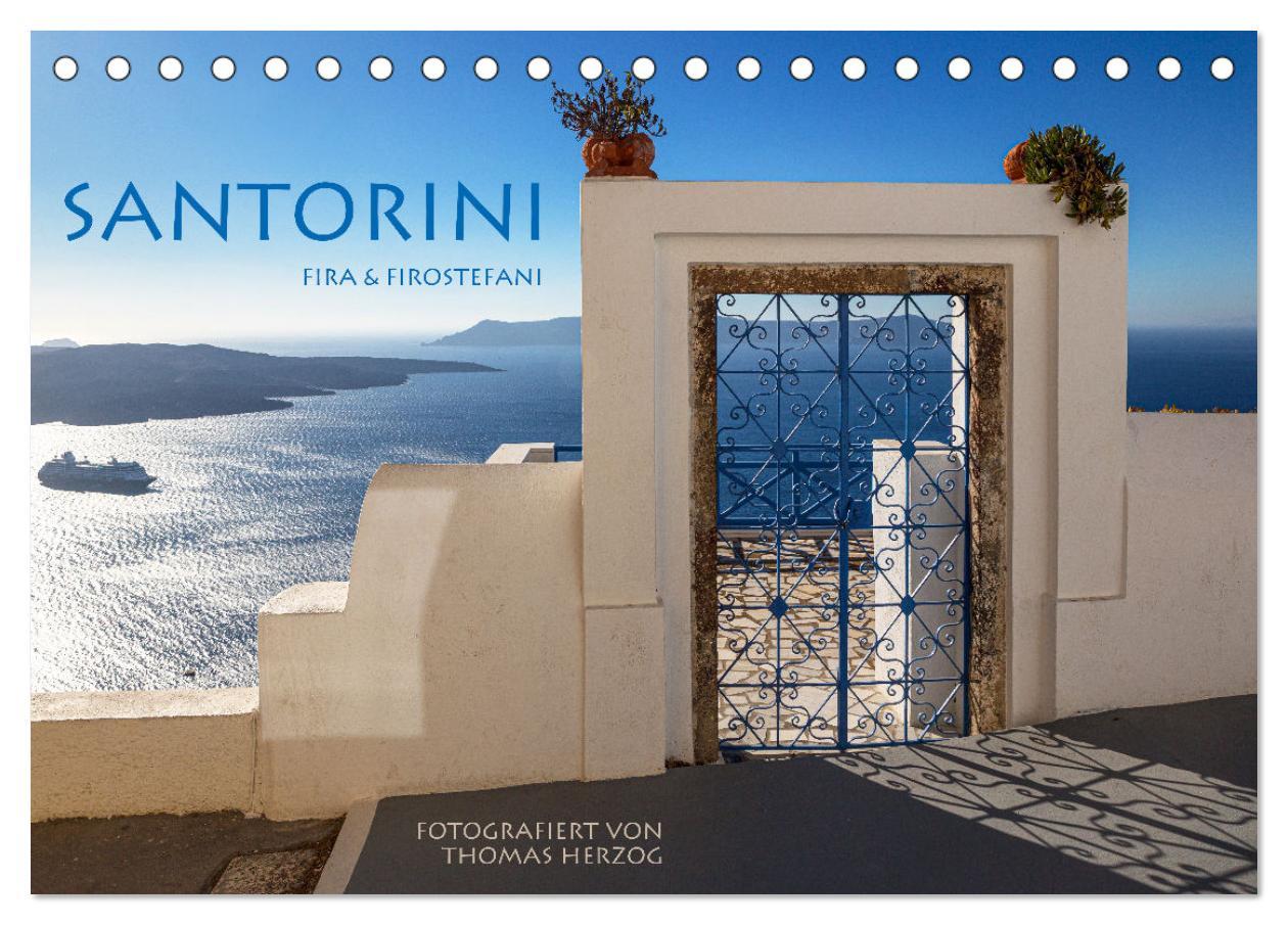 Santorini Fira & Firostefani (Tischkalender 2025 DIN A5 quer), CALVENDO Monatskalender