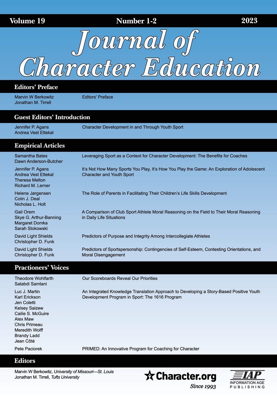 Journal of Character Education Volume 19 Number 1-2  2023