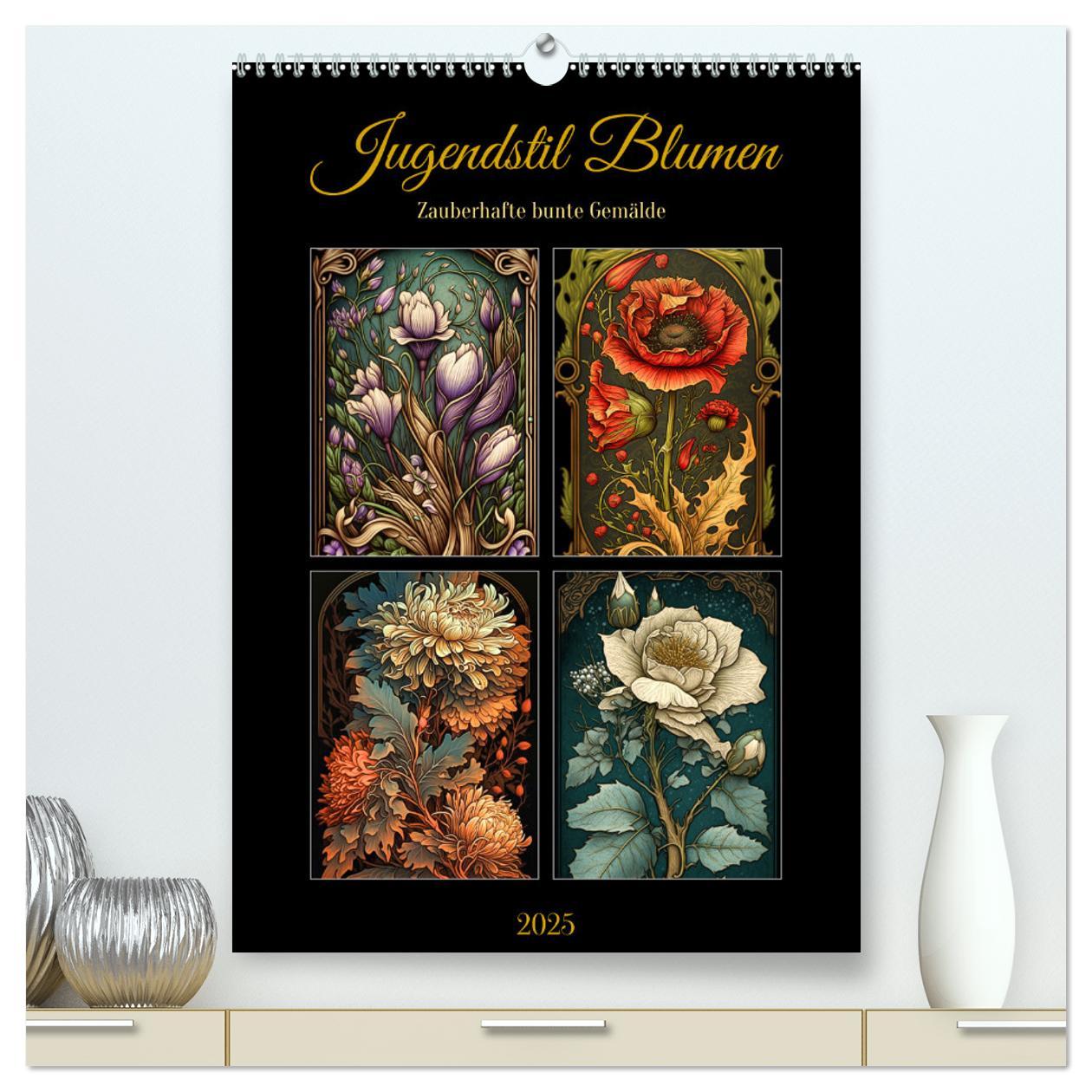 Jugendstil Blumen (hochwertiger Premium Wandkalender 2025 DIN A2 hoch), Kunstdruck in Hochglanz