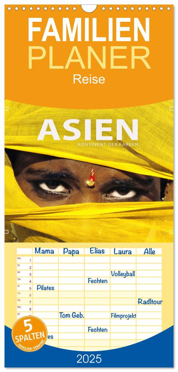 Familienplaner 2025 - Asien - Kontinent der Farben mit 5 Spalten (Wandkalender, 21 x 45 cm) CALVENDO