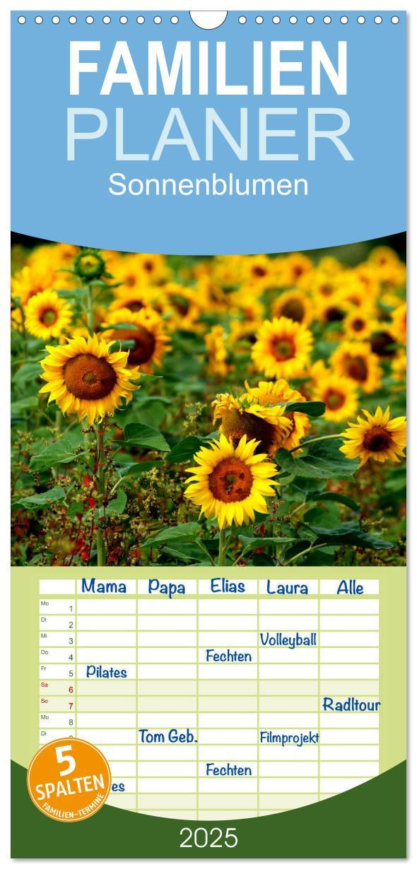 Familienplaner 2025 - Sonnenblumen mit 5 Spalten (Wandkalender, 21 x 45 cm) CALVENDO