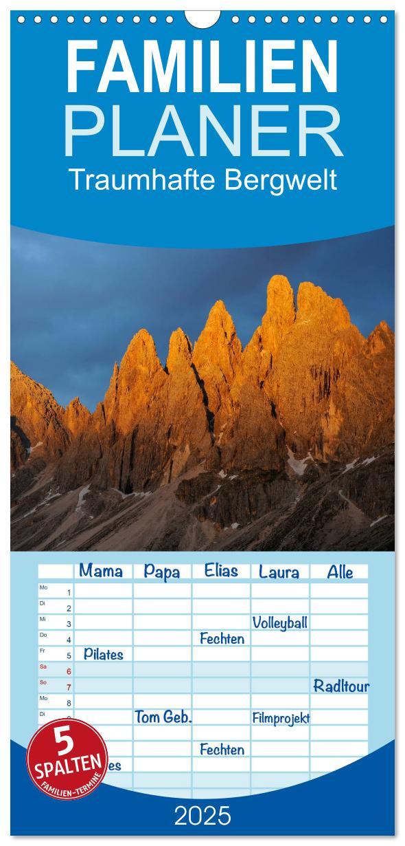 Familienplaner 2025 - Traumhafte Bergwelt Kalender mit 5 Spalten (Wandkalender, 21 x 45 cm) CALVENDO