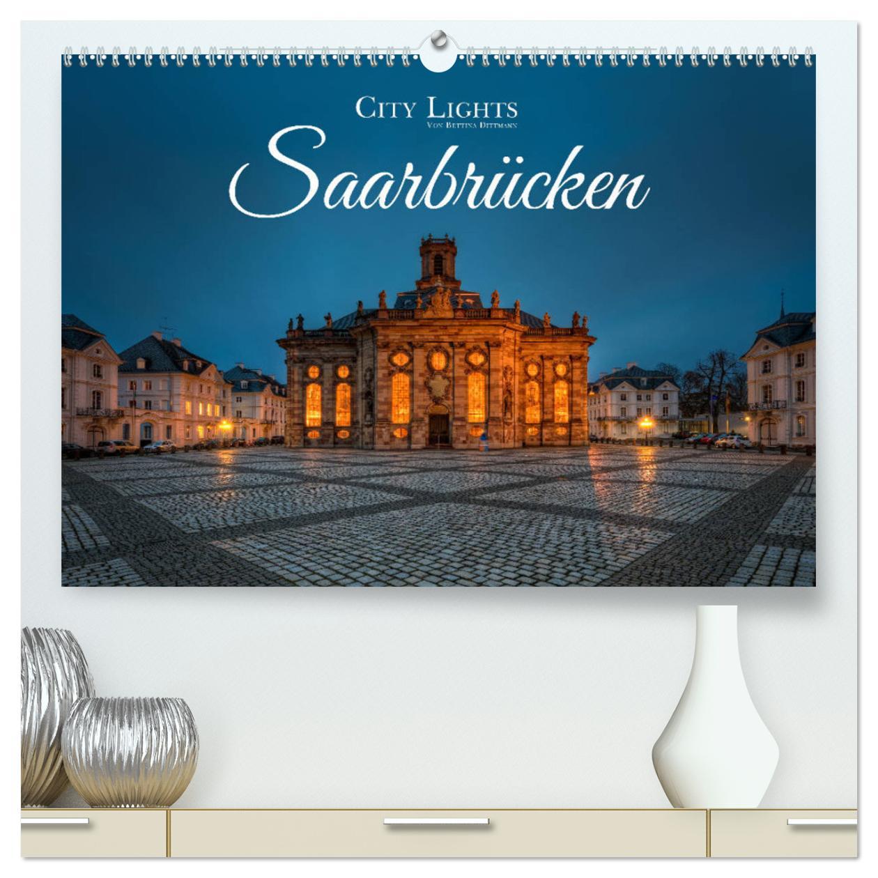 City Lights Saarbrücken (hochwertiger Premium Wandkalender 2025 DIN A2 quer), Kunstdruck in Hochglanz