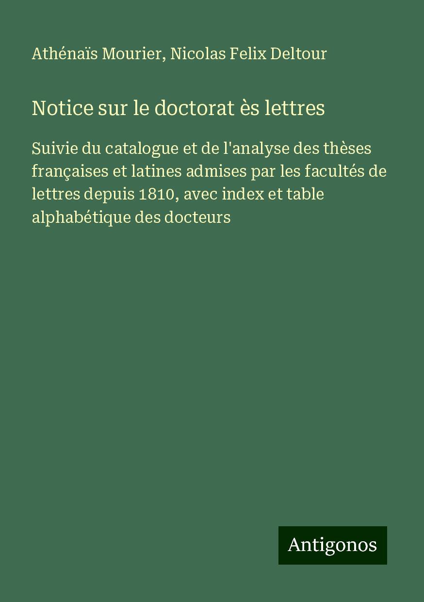 Notice sur le doctorat ès lettres