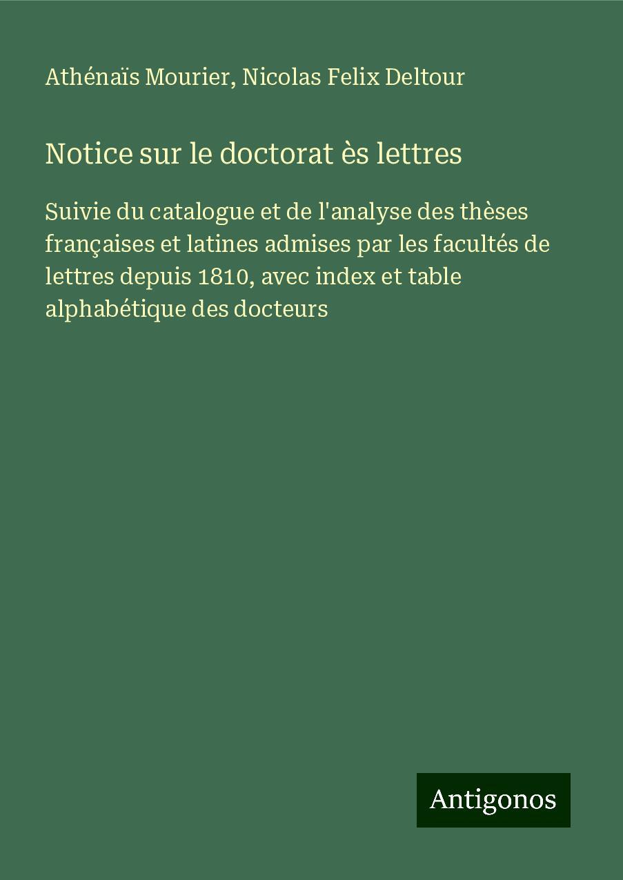 Notice sur le doctorat ès lettres