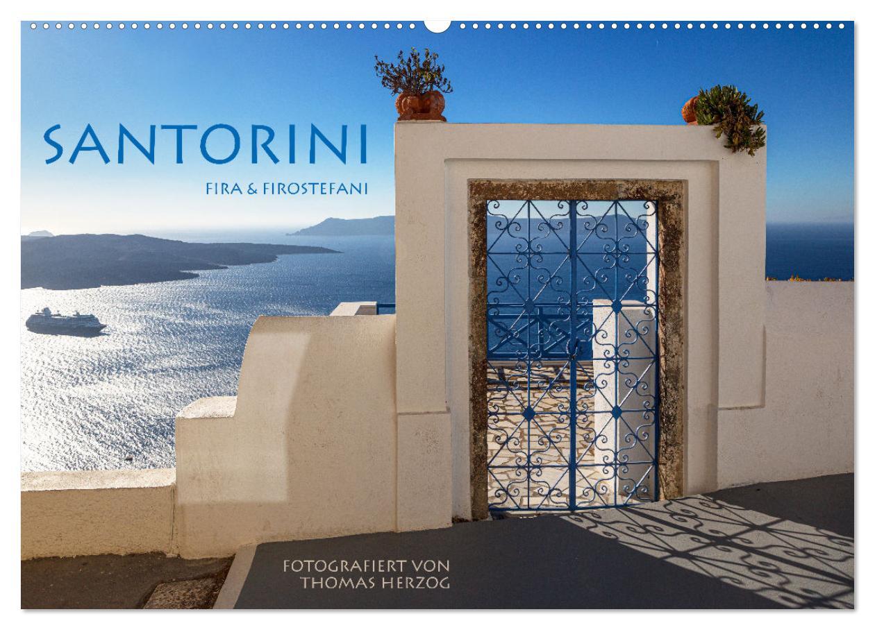 Santorini Fira & Firostefani (Wandkalender 2025 DIN A2 quer), CALVENDO Monatskalender