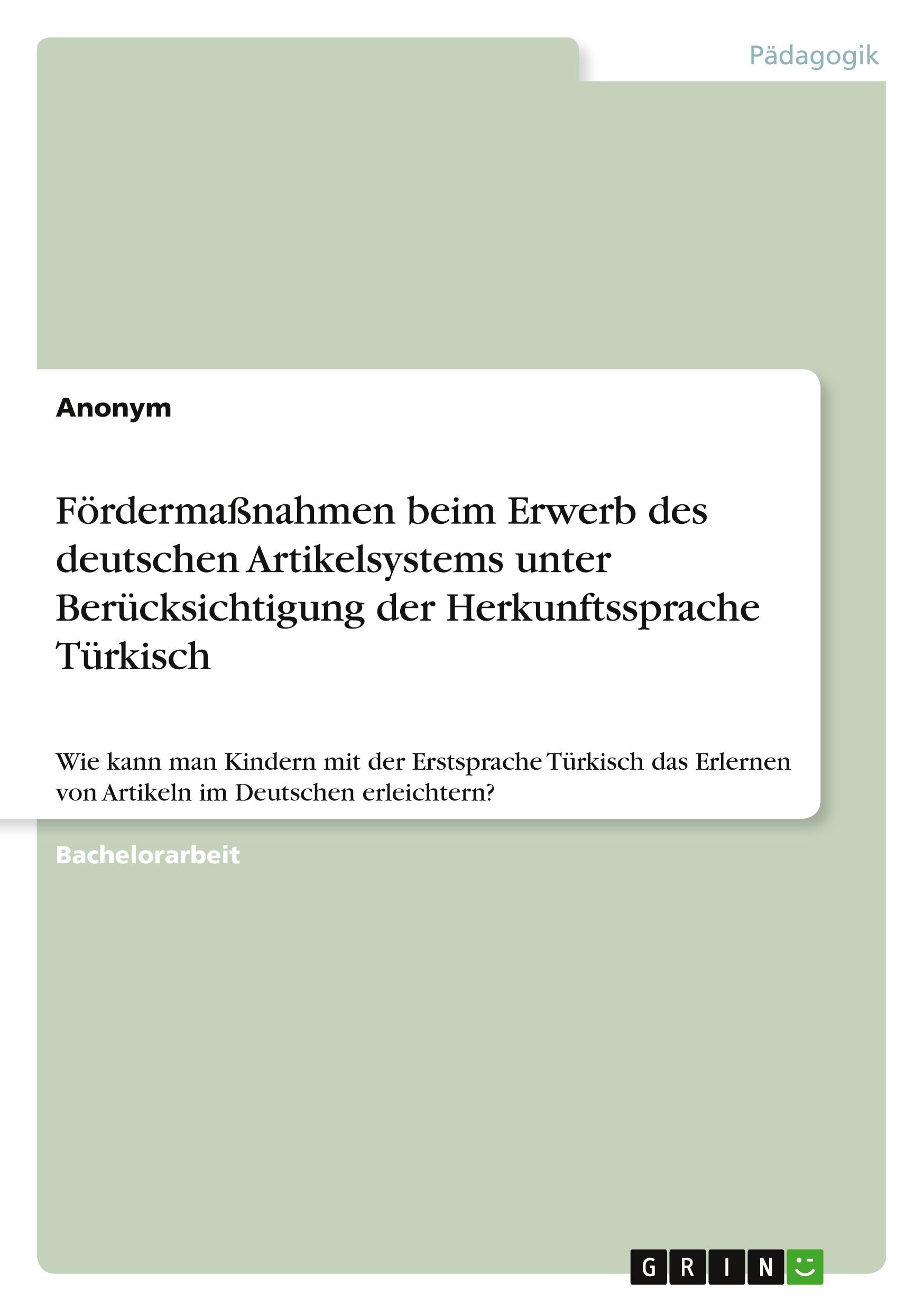 Fördermaßnahmen beim Erwerb des deutschen Artikelsystems unter Berücksichtigung der Herkunftssprache Türkisch