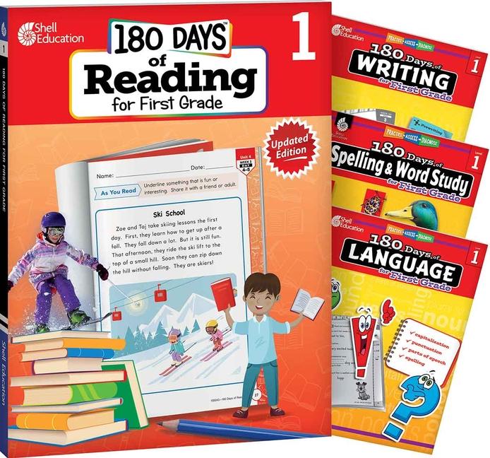 180 Days(tm) Reading 2nd Ed, Writing, Spelling, & Language Grade 1: 4-Book Set