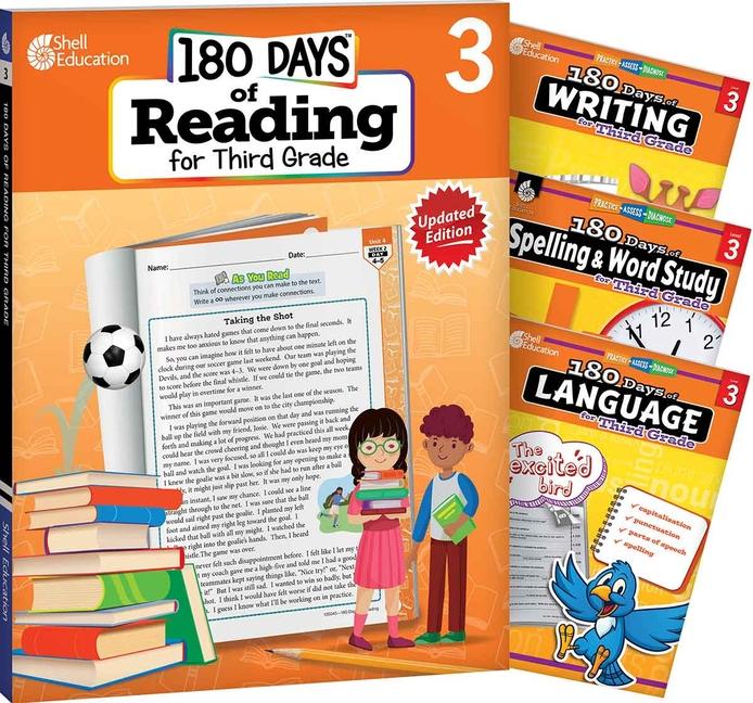 180 Days(tm) Reading 2nd Ed, Writing, Spelling, & Language Grade 3: 4-Book Set