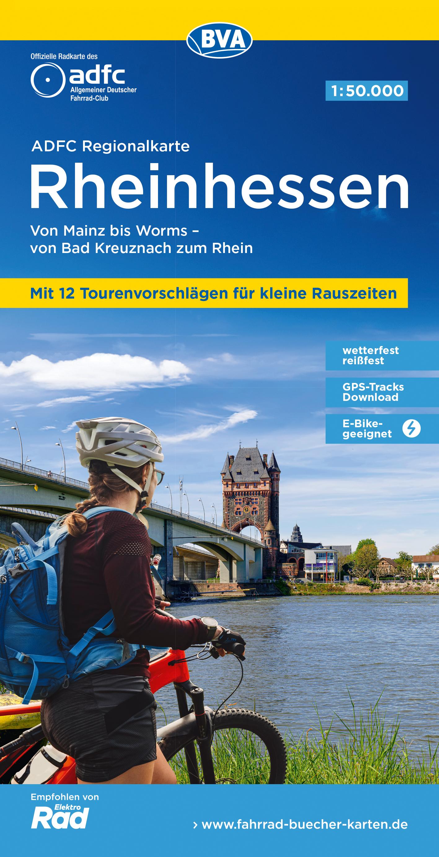 ADFC-Regionalkarte Rheinhessen, 1:50.000, mit Tagestourenvorschlägen, reiß- und wetterfest, E-Bike-geeignet, GPS-Tracks Download