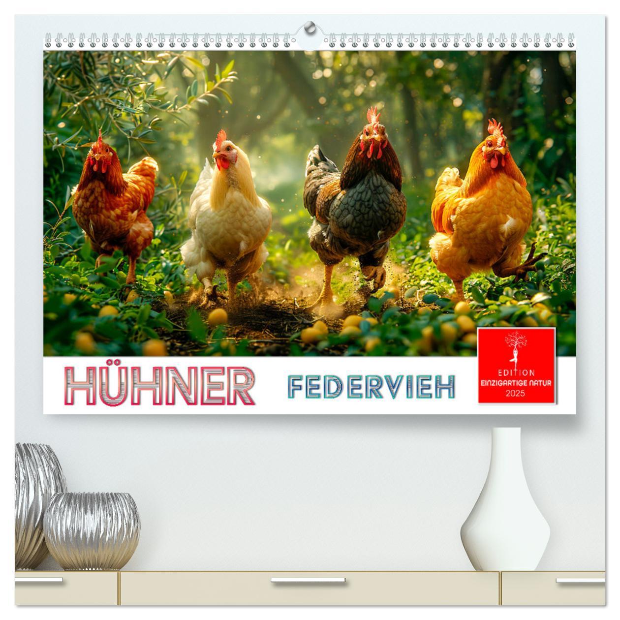 Hühner Federvieh (hochwertiger Premium Wandkalender 2025 DIN A2 quer), Kunstdruck in Hochglanz