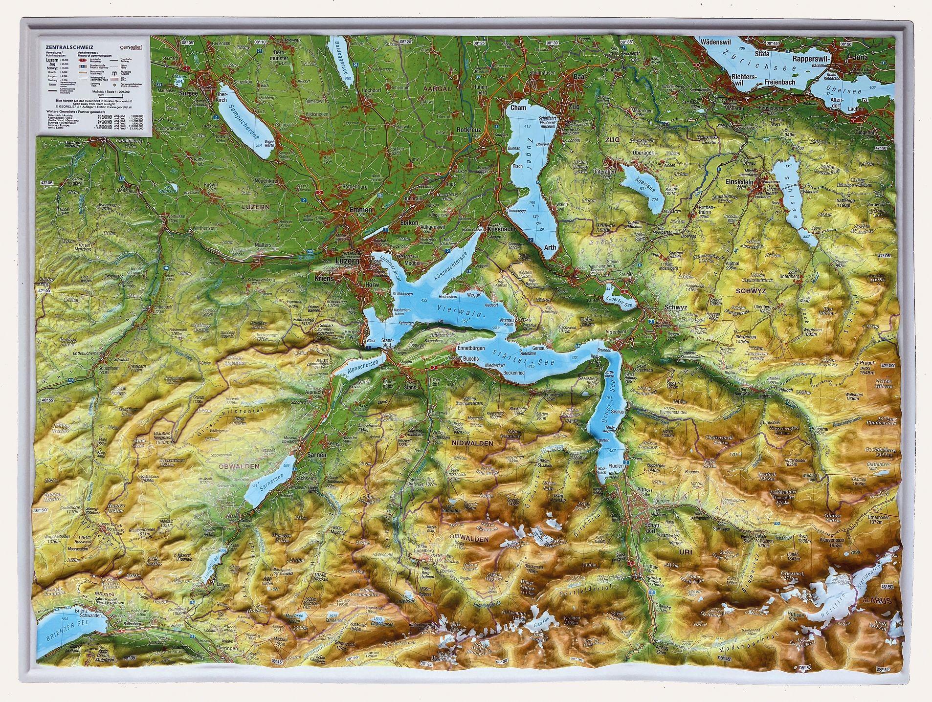 Relief Zentralschweiz klein 1:200.000