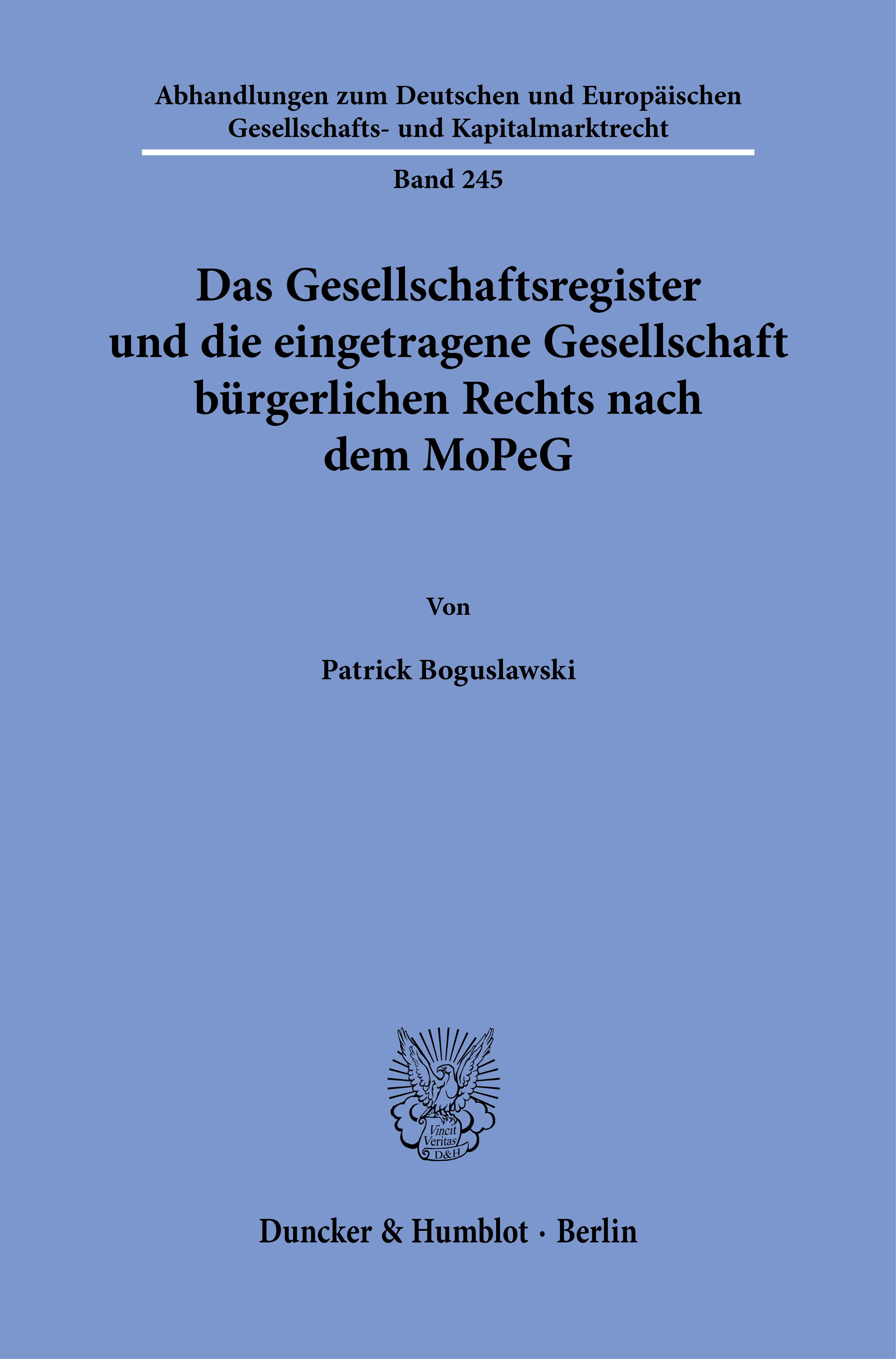 Das Gesellschaftsregister und die eingetragene Gesellschaft bürgerlichen Rechts nach dem MoPeG