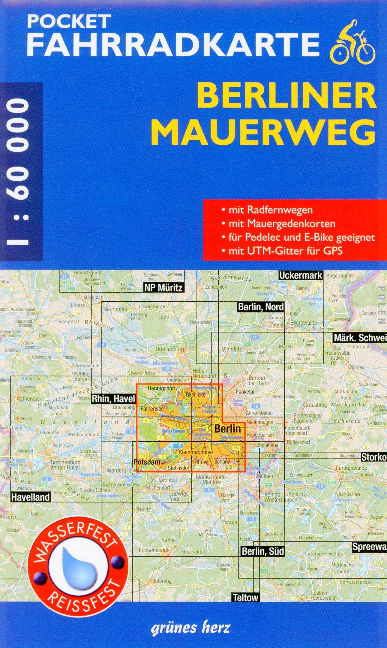 Pocket-Fahrradkarte Berliner Mauerweg 1:60 000