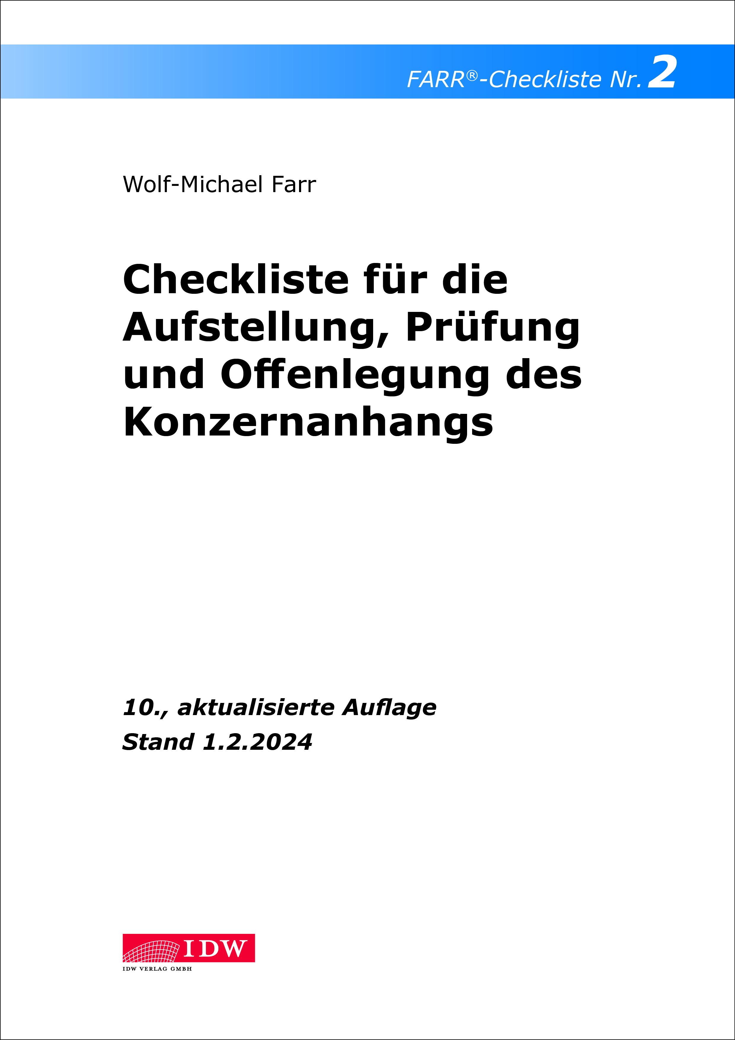 FARR Checkliste 2 für die Aufstellung, Prüfung und Offenlegung des Konzernanhangs