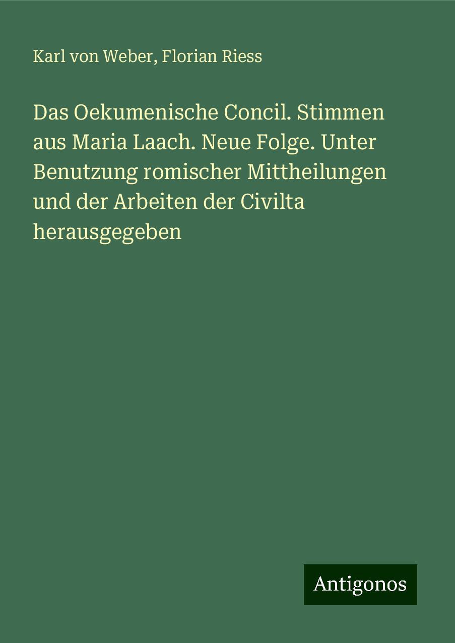 Das Oekumenische Concil. Stimmen aus Maria Laach. Neue Folge. Unter Benutzung romischer Mittheilungen und der Arbeiten der Civilta herausgegeben