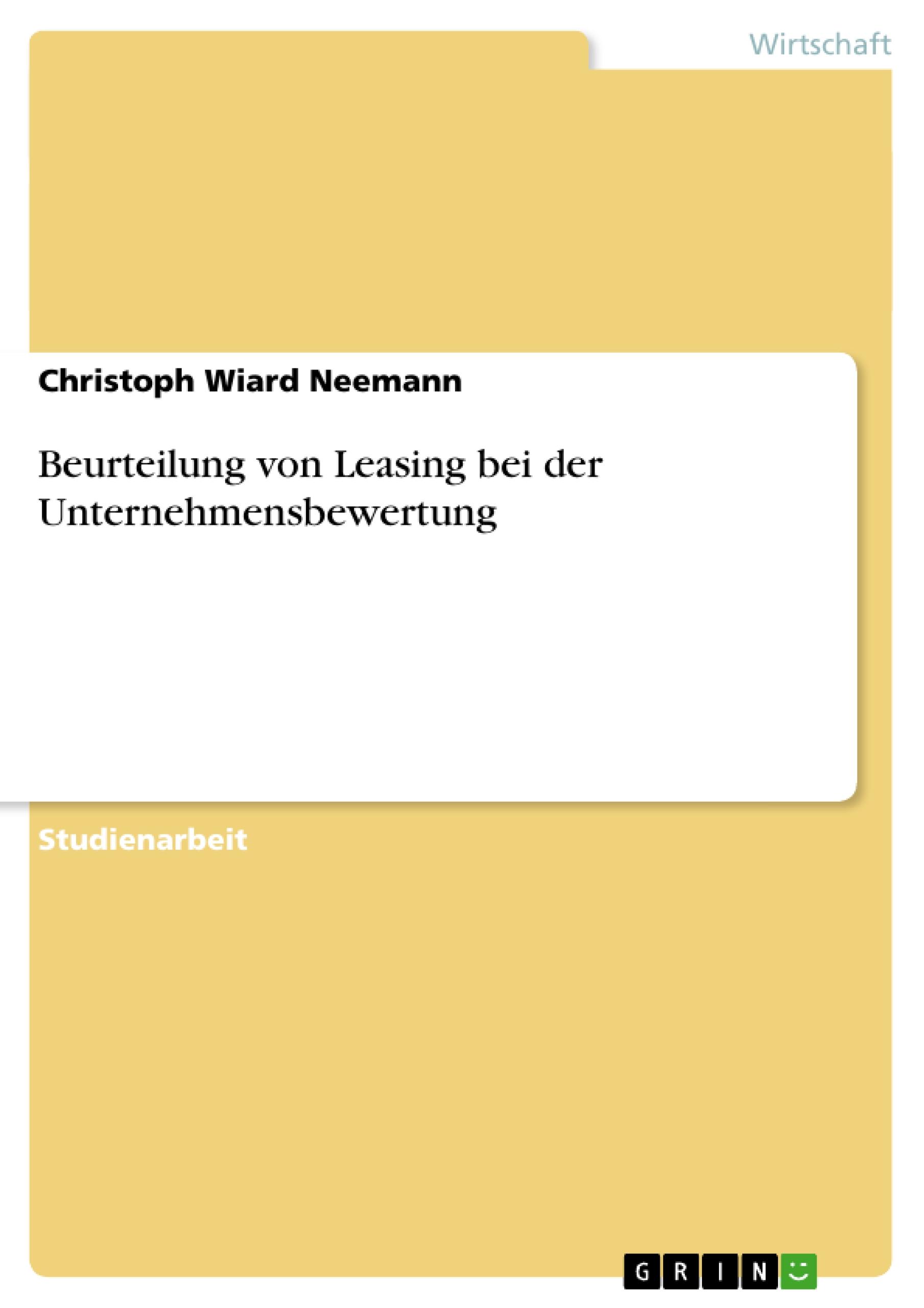 Beurteilung von Leasing bei der Unternehmensbewertung