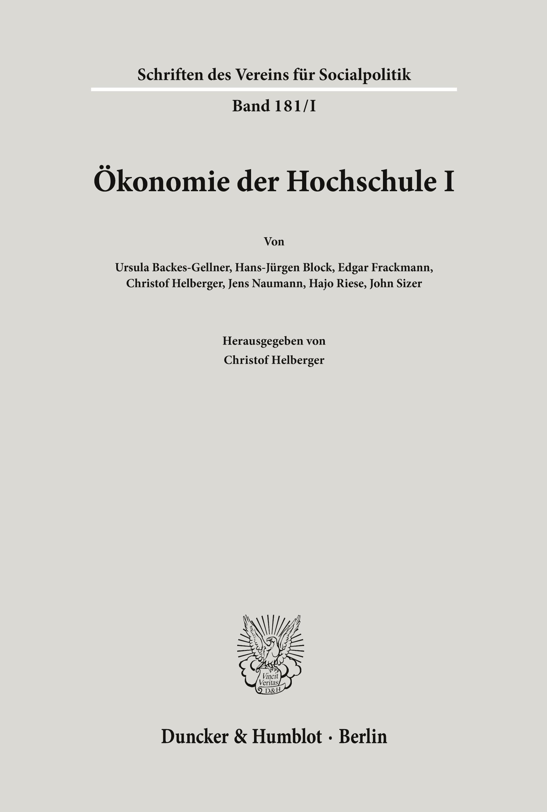 Ökonomie der Hochschule I.