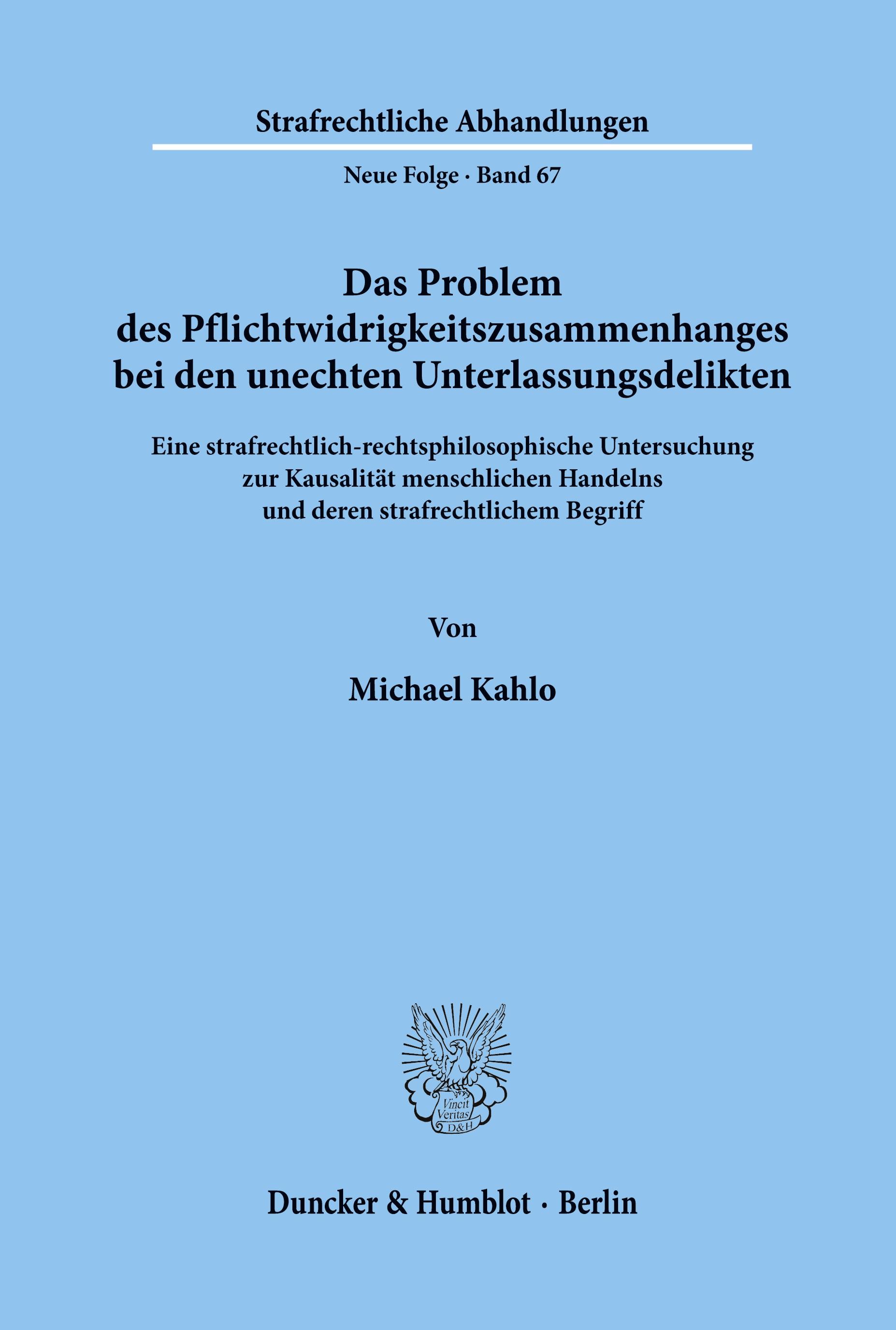 Das Problem des Pflichtwidrigkeitszusammenhanges bei den unechten Unterlassungsdelikten.