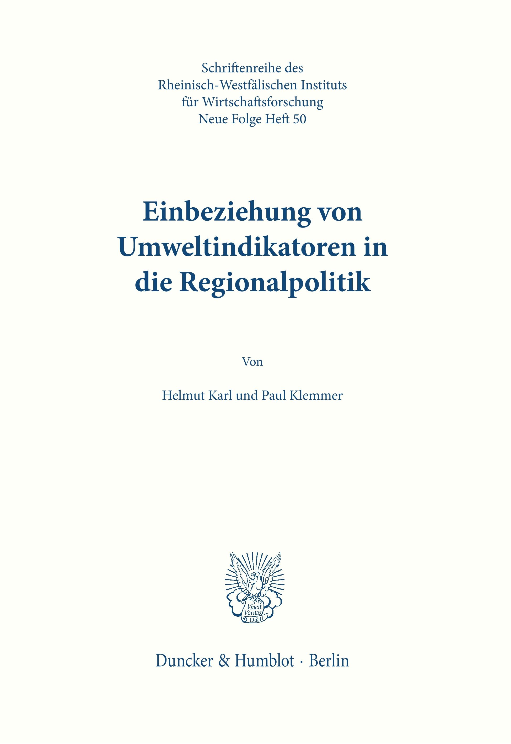 Einbeziehung von Umweltindikatoren in die Regionalpolitik.