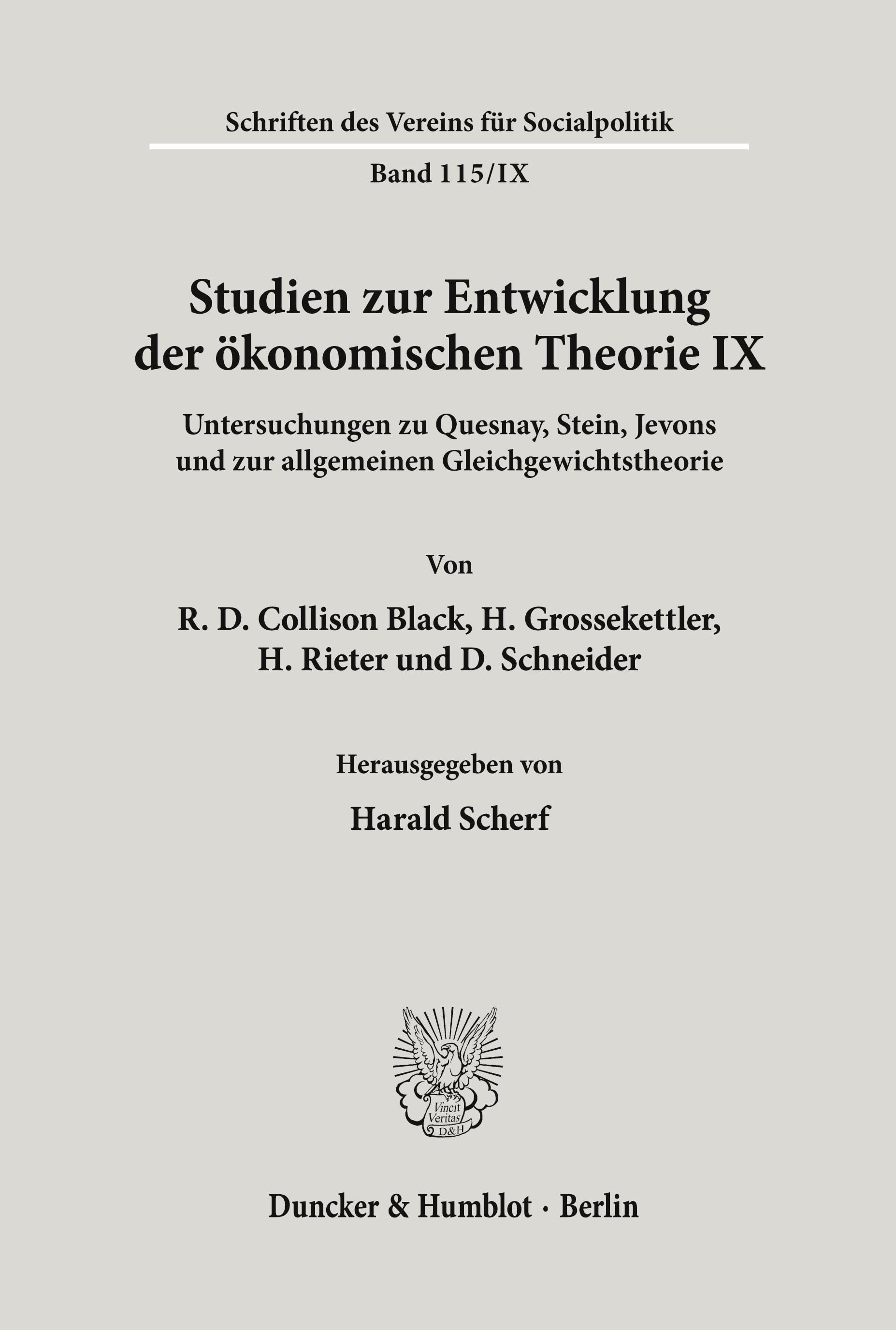 Untersuchungen zu Quesnay, Stein, Jevons und zur allgemeinen Gleichgewichtstheorie.