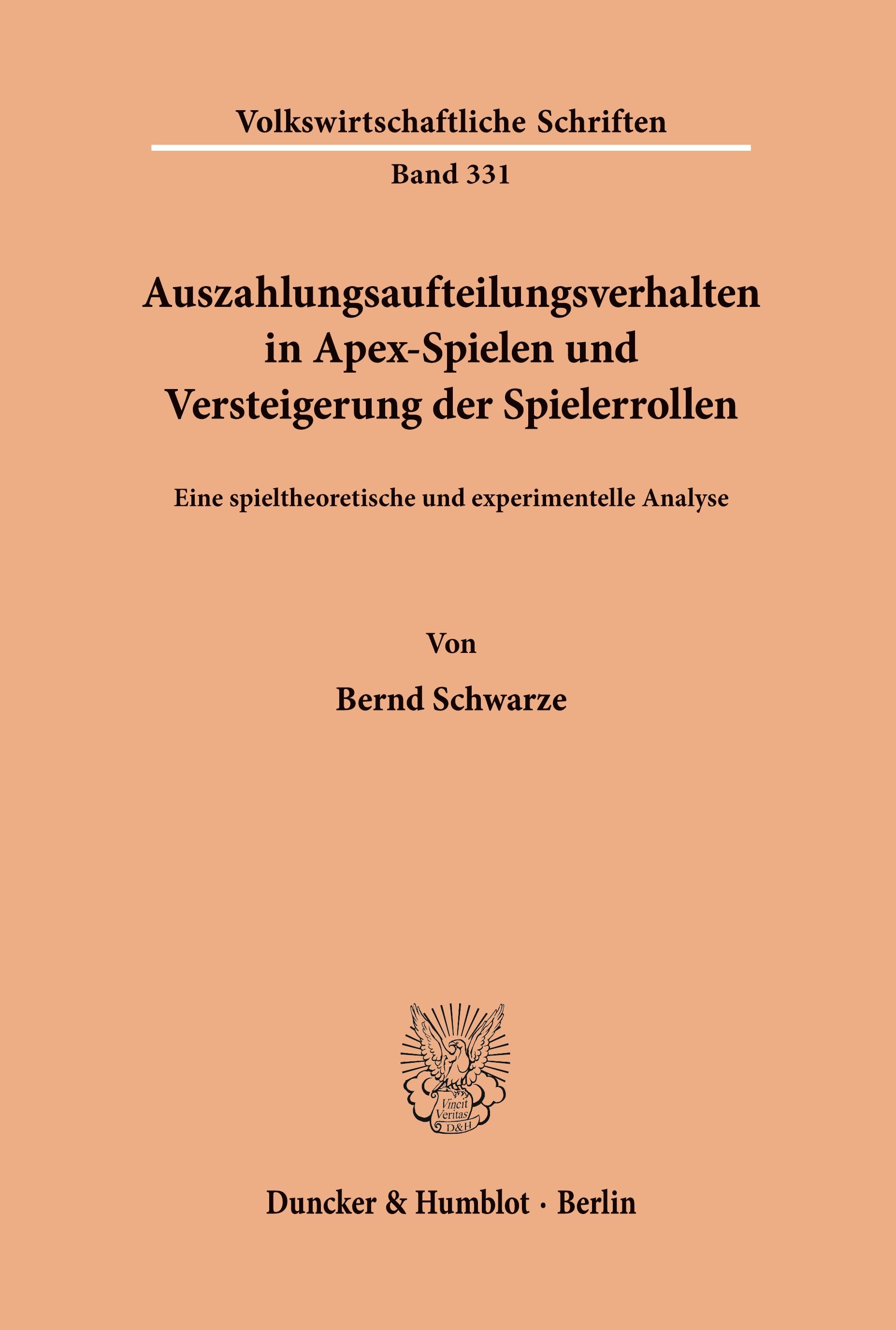 Auszahlungsaufteilungsverhalten in Apex-Spielen und Versteigerung der Spielerrollen.