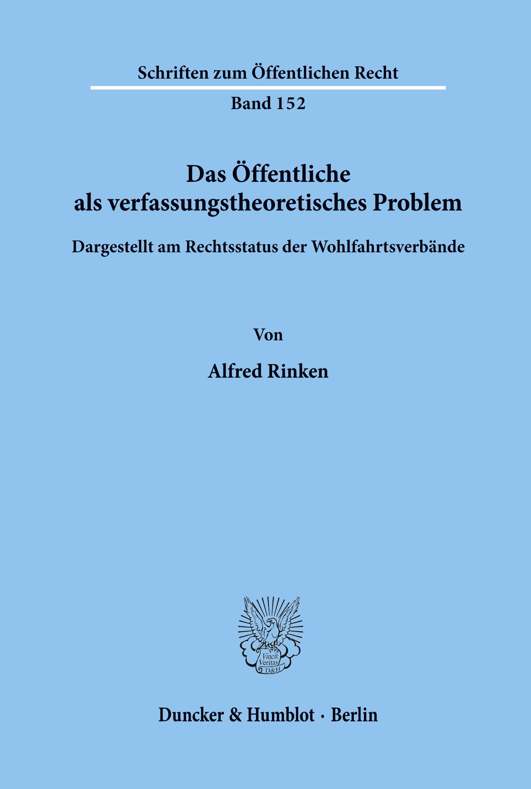 Das Öffentliche als verfassungstheoretisches Problem, dargestellt am Rechtsstatus der Wohlfahrtsverbände.