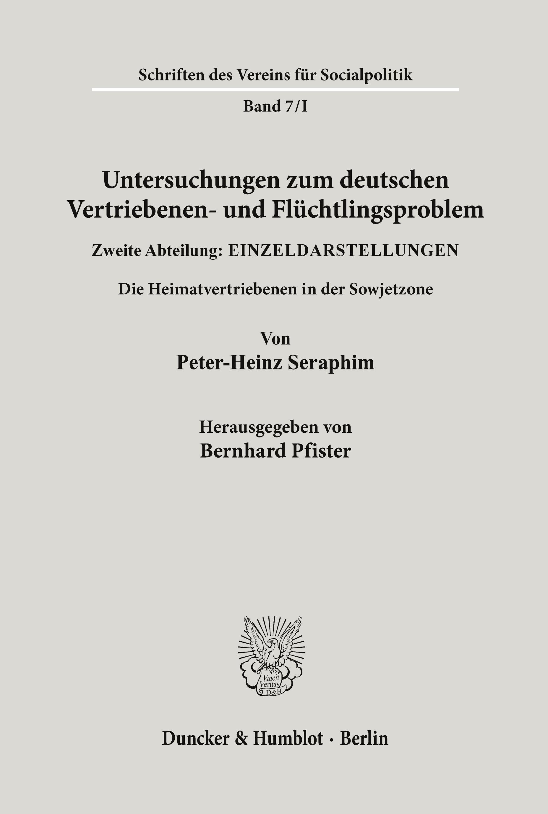 Untersuchungen zum deutschen Vertriebenen- und Flüchtlingsproblem.