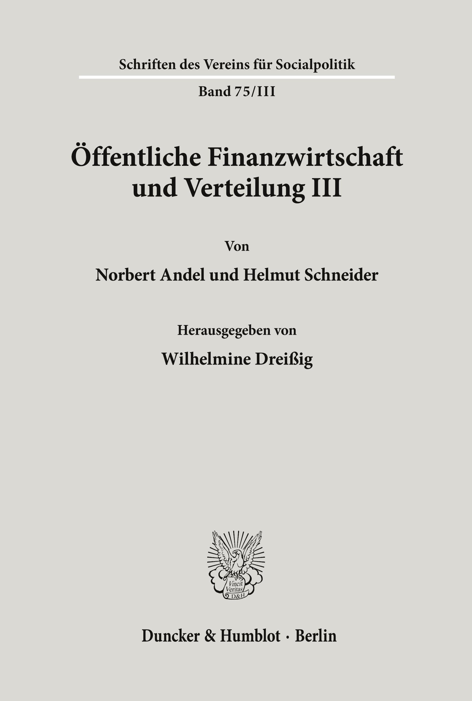 Öffentliche Finanzwirtschaft und Verteilung III.