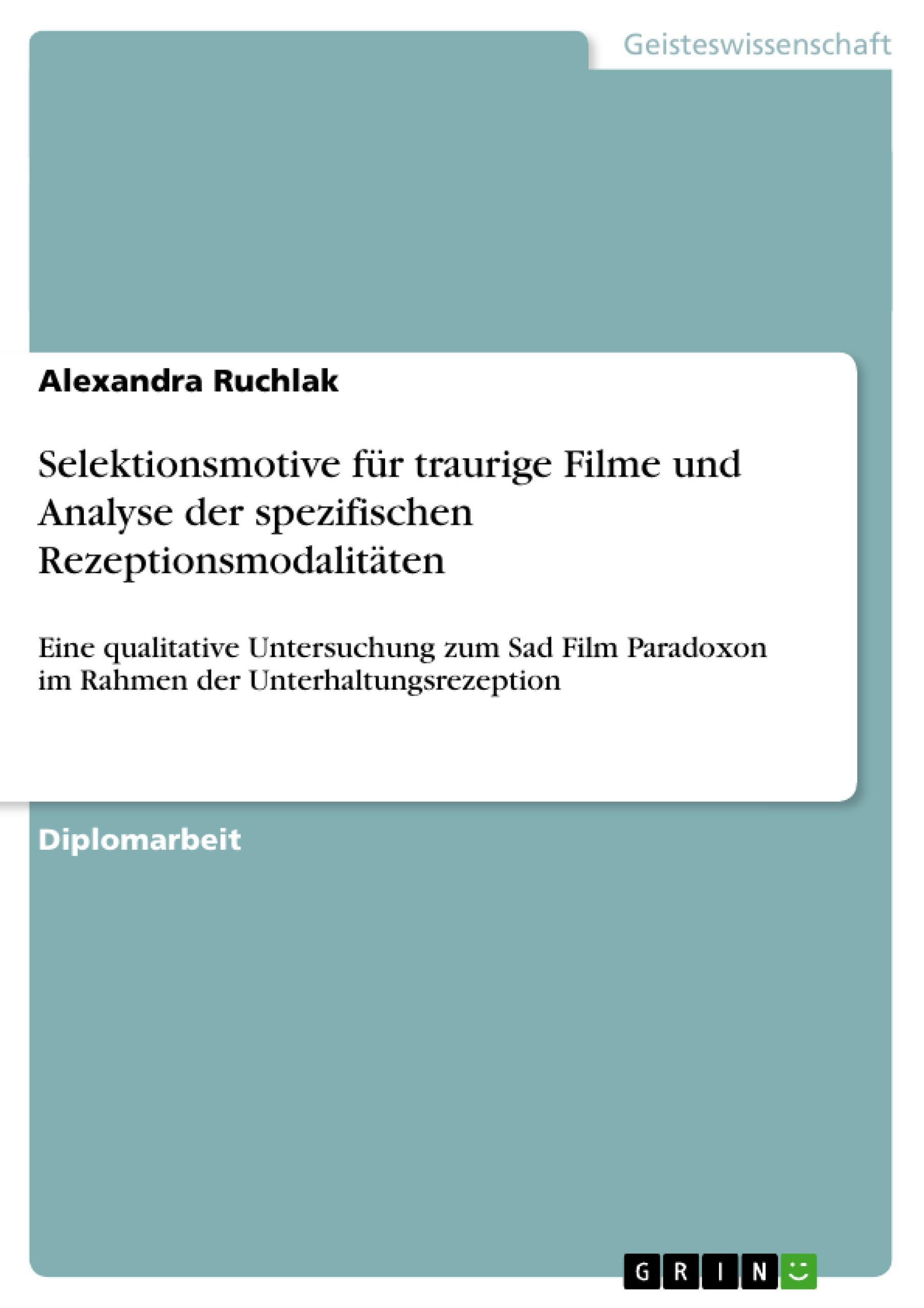 Selektionsmotive für traurige Filme und Analyse der spezifischen Rezeptionsmodalitäten