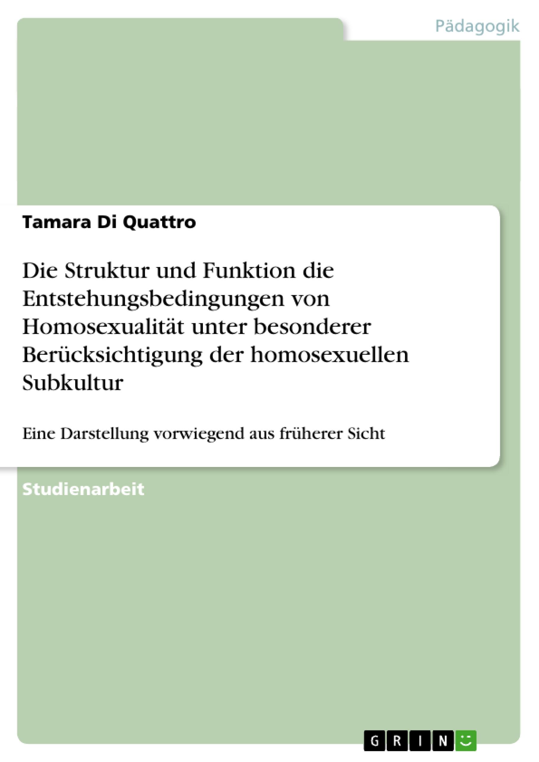 Die Struktur und Funktion die Entstehungsbedingungen von Homosexualität unter besonderer Berücksichtigung der homosexuellen Subkultur