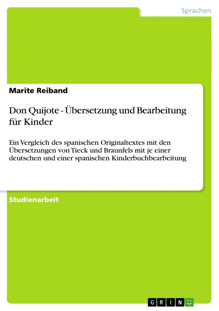 Don Quijote - Übersetzung und Bearbeitung für Kinder