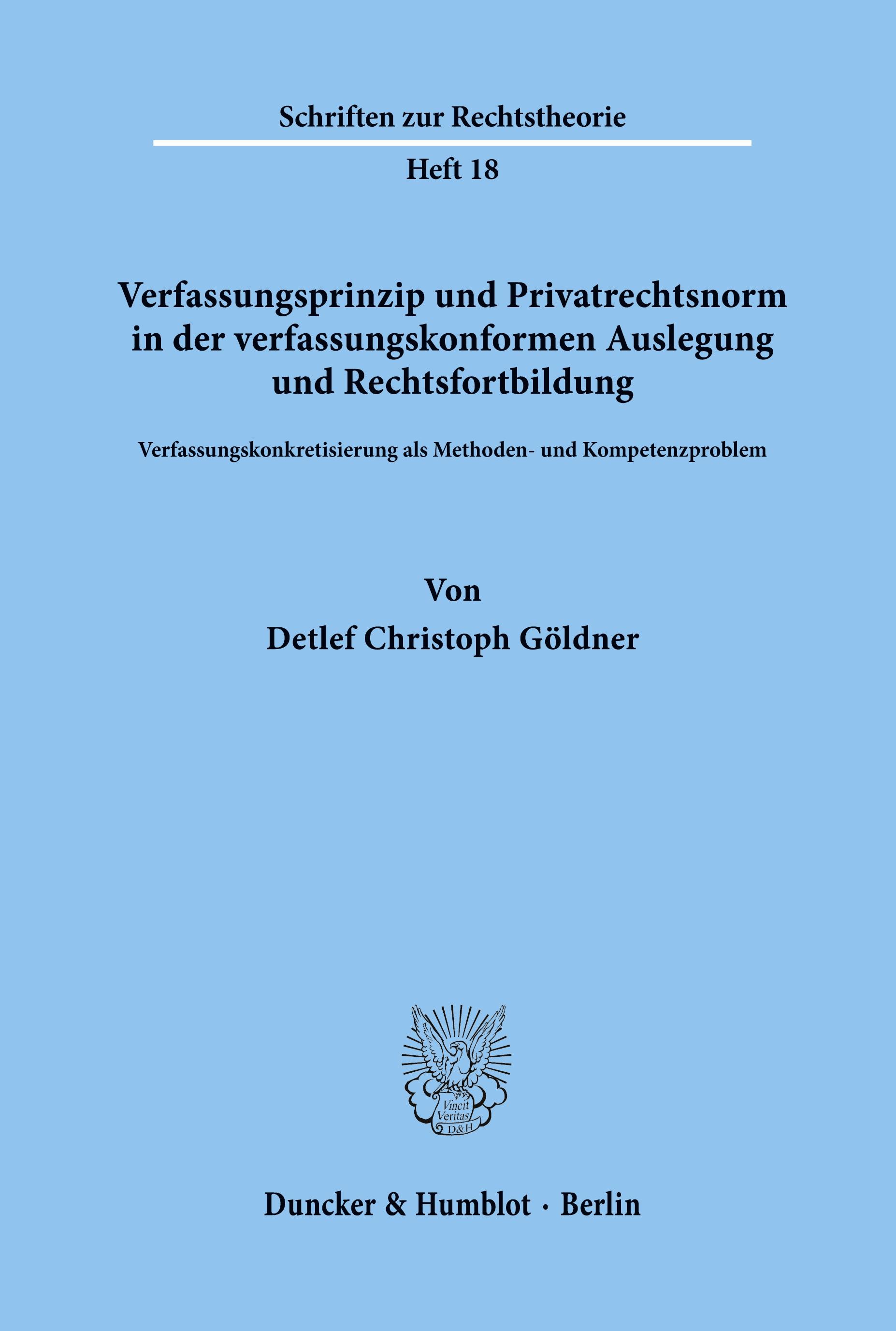 Verfassungsprinzip und Privatrechtsnorm in der verfassungskonformen Auslegung und Rechtsfortbildung.