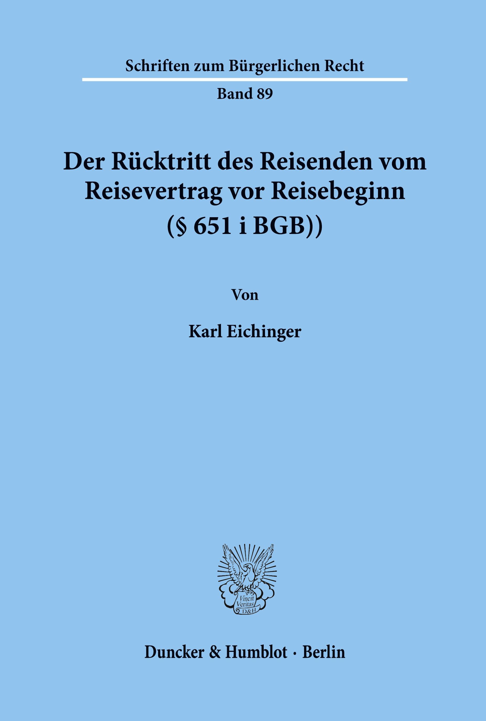 Der Rücktritt des Reisenden vom Reisevertrag vor Reisebeginn (§ 651 i BGB).