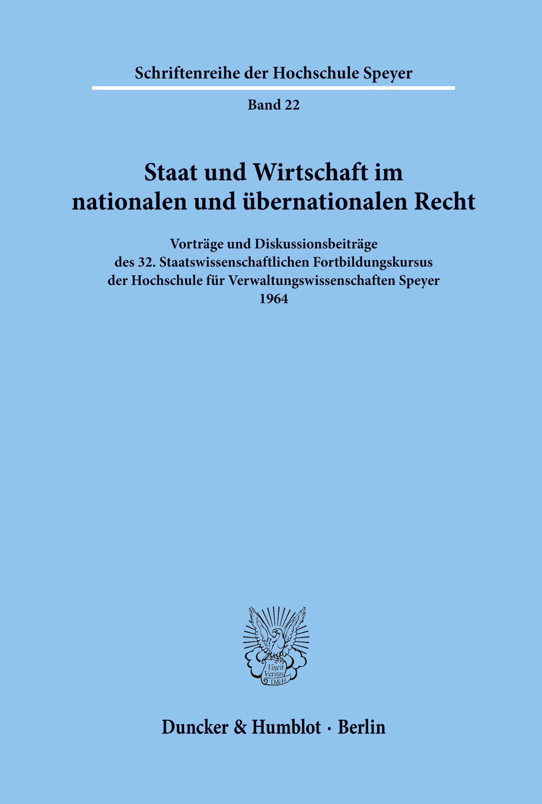 Staat und Wirtschaft im nationalen und übernationalen Recht.