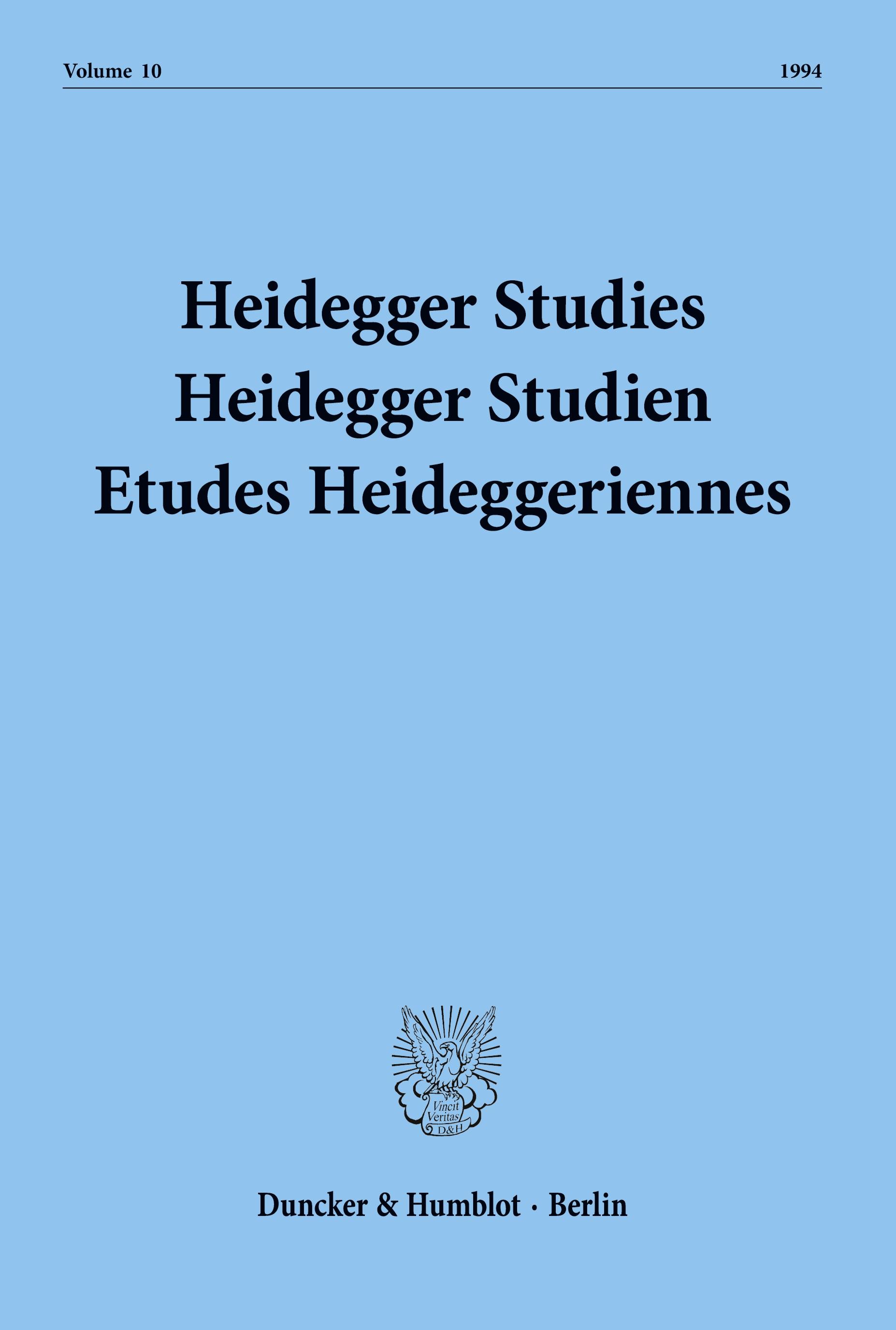 Heidegger Studies - Heidegger Studien - Etudes Heideggeriennes.