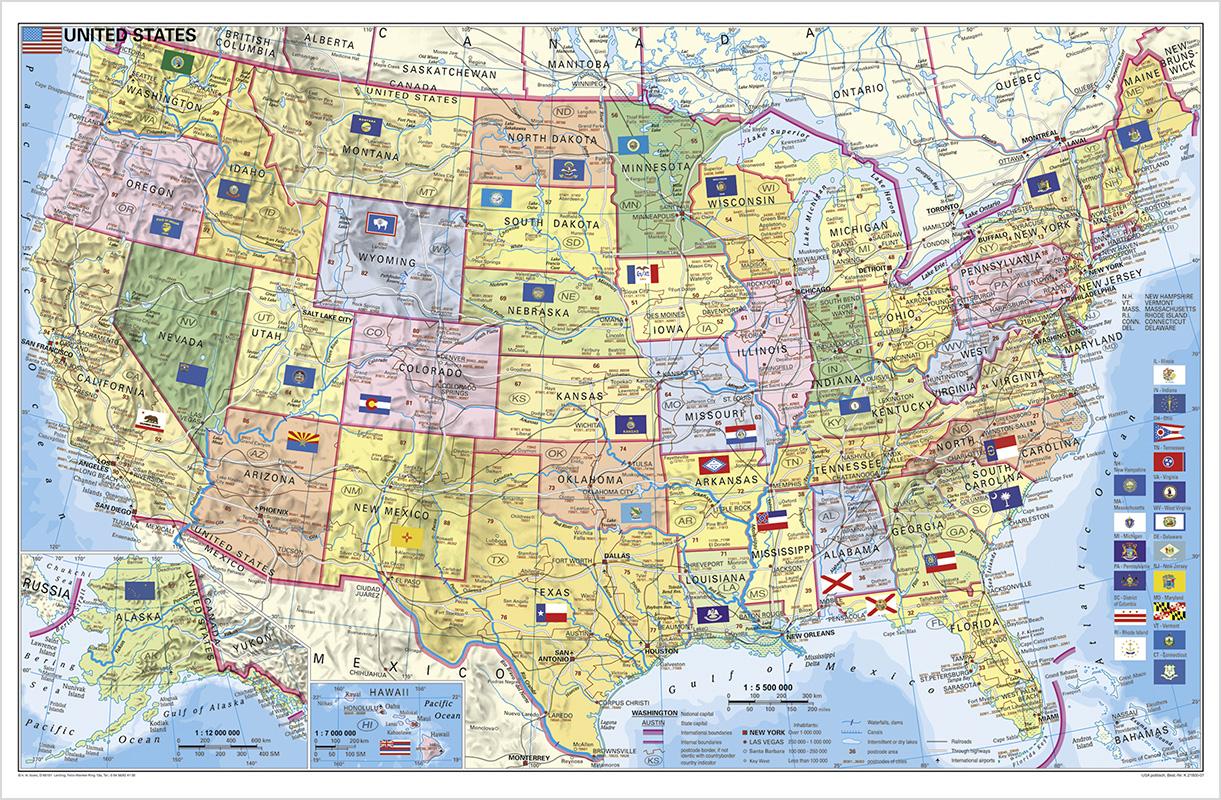 USA Bundesstaaten mit Postleitzahlen 1:12000000