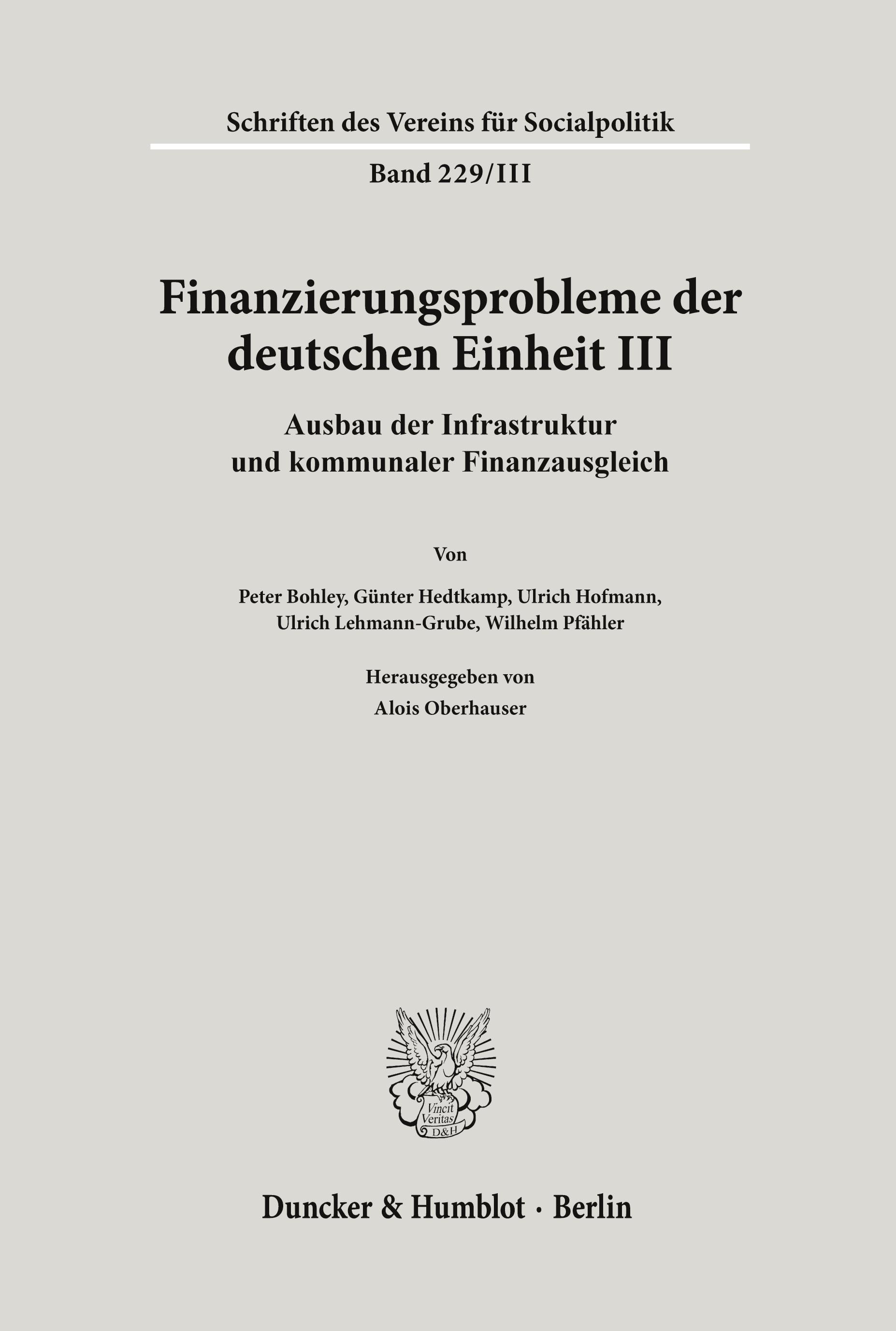 Finanzierungsprobleme der deutschen Einheit III.