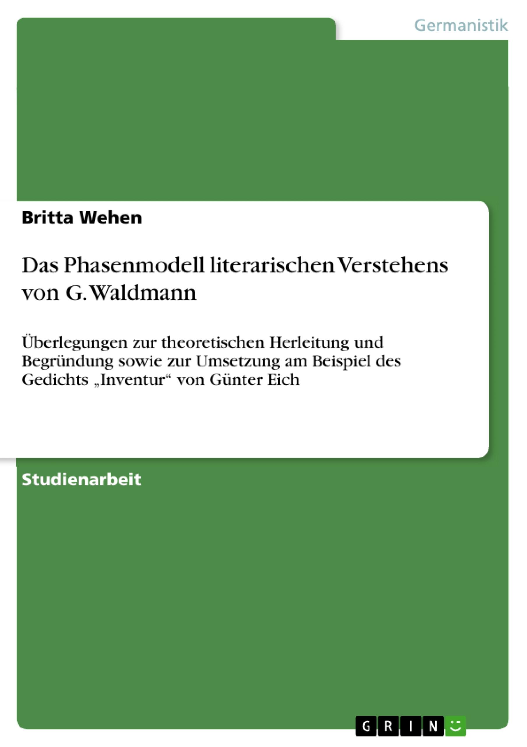 Das Phasenmodell literarischen Verstehens von G. Waldmann