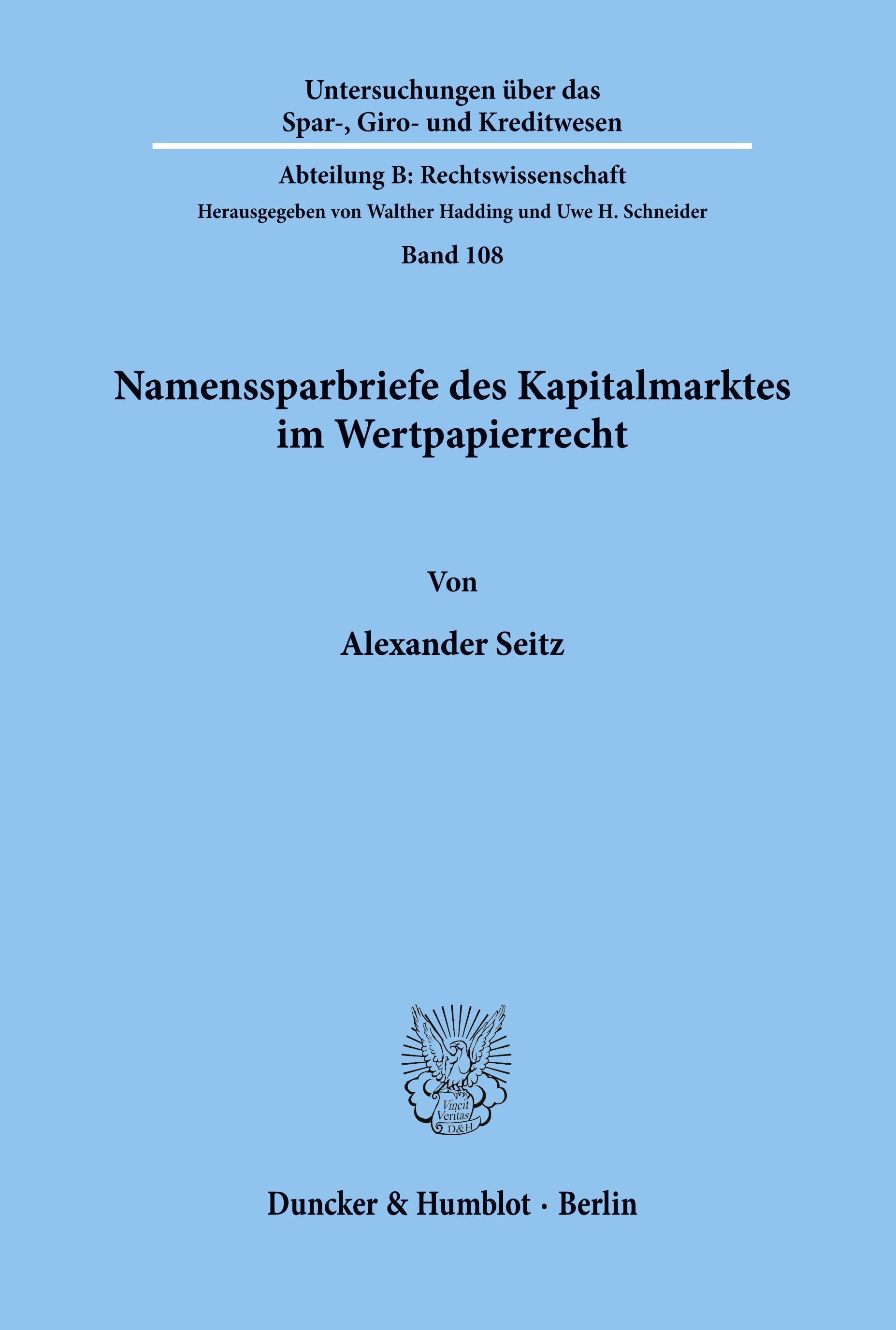 Namenssparbriefe des Kapitalmarktes im Wertpapierrecht.