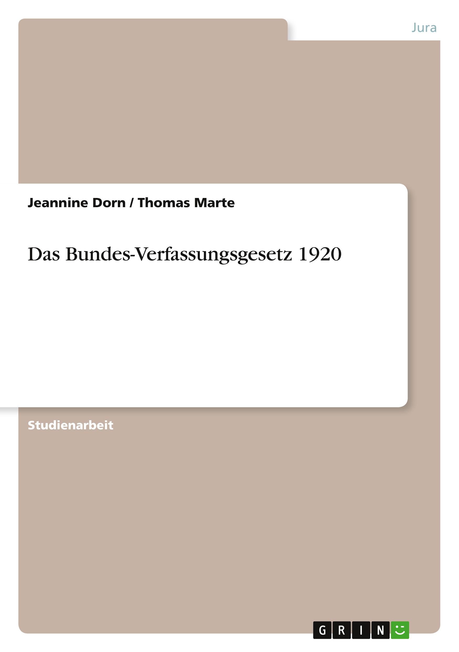 Das Bundes-Verfassungsgesetz 1920