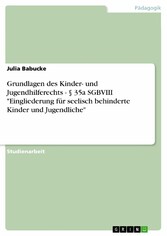 Grundlagen des Kinder- und Jugendhilferechts - § 35a SGBVIII 'Eingliederung für seelisch behinderte Kinder und Jugendliche'